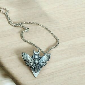 Unisex silver Deadhead Moth pendant necklace